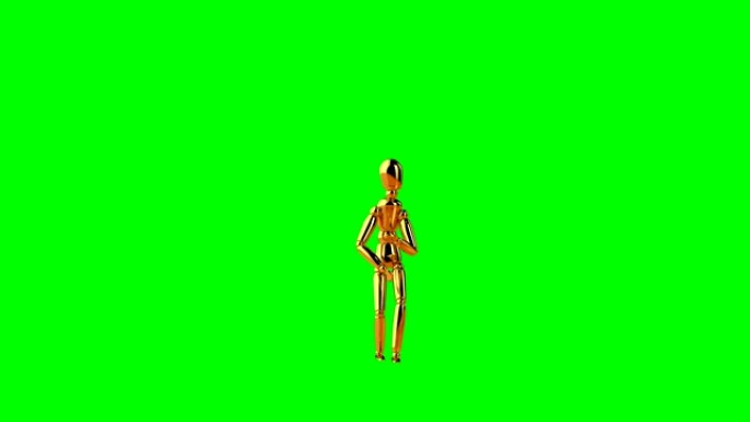 有趣的金色人体模型做萨尔萨旋转木马，无缝循环，绿色屏幕