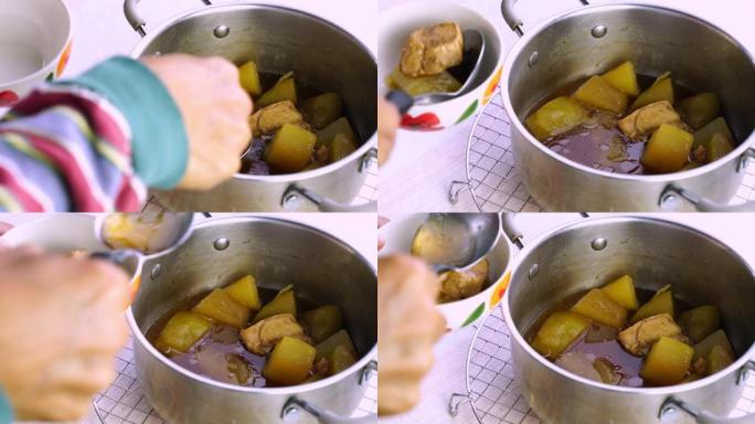 高级手拉鸡汤冬瓜放在金属锅里。