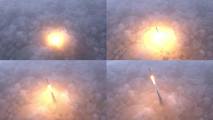 火箭飞过云层火箭穿云火箭发射