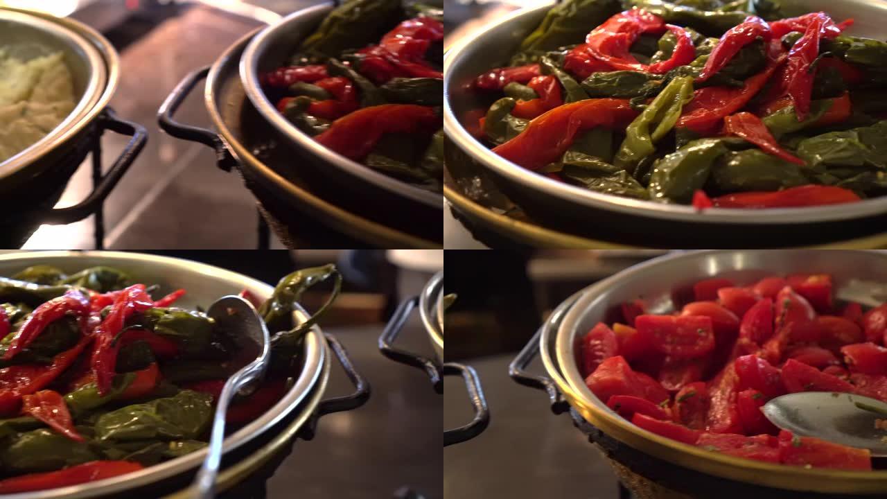 埃及蔬菜素食自助餐盘土豆泥辣椒番茄