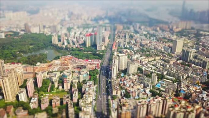 晴天著名的广州城市景观交通道路空中全景倾斜换挡4k中国