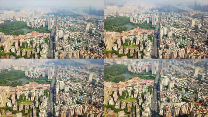 晴天著名的广州城市景观交通道路空中全景倾斜换挡4k中国