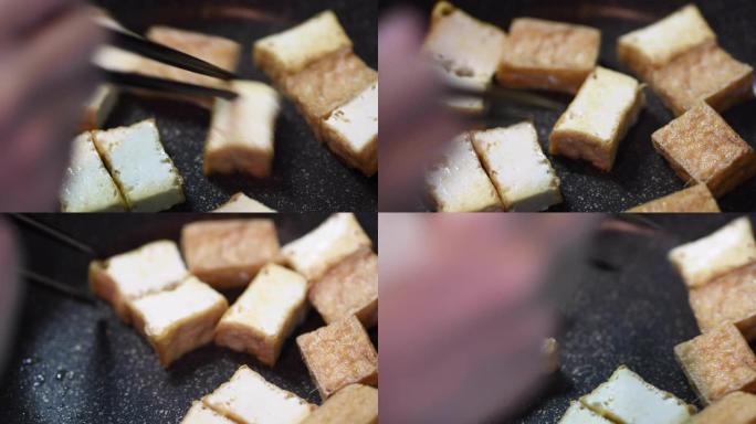 炒豆腐切割韭菜美食厨师