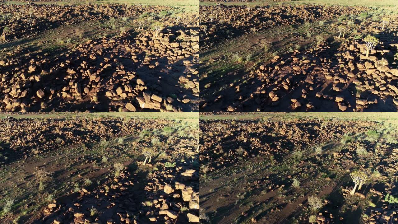 纳米比亚南部干旱多岩石地区的干涸河床的空中景观
