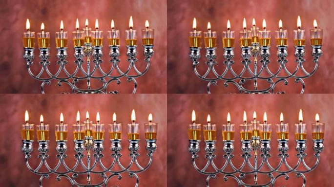 东正教犹太人点燃的橄榄油蜡烛光明节烛台