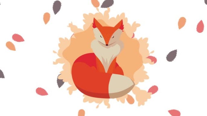 你好秋季动画与野狐和叶子图案