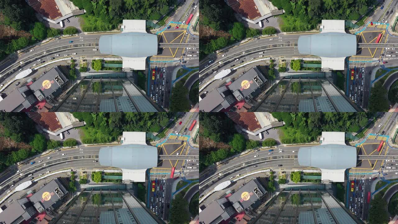 吉隆坡市中心晴天交通街单轨车站空中俯拍全景4k马来西亚