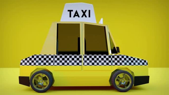 黄色卡通出租车驾驶。商业交通城市概念3d渲染