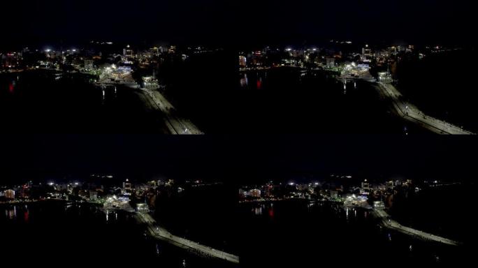 维森港海港的夜间船只和渔船