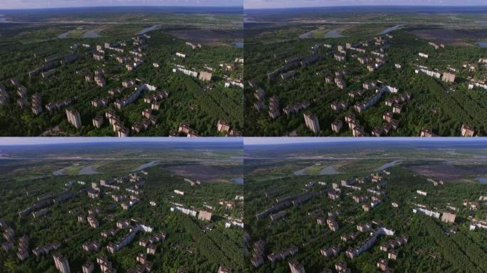 乌克兰切尔诺贝利附近的废弃城市普里皮亚季。航拍镜头。4K