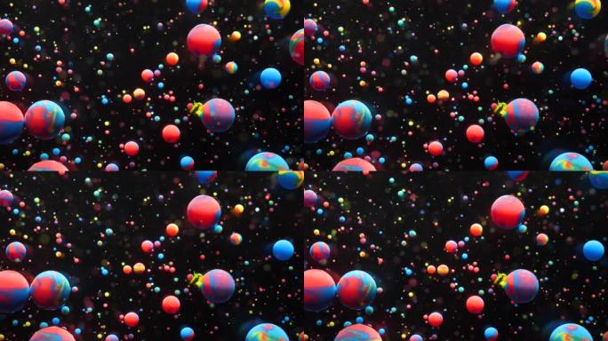 彩色气泡油美丽的丙烯酸涂料宇宙颜色移动多色。神奇的催眠表面。鲜艳颜色的引力变质气泡移动油面。化学反应