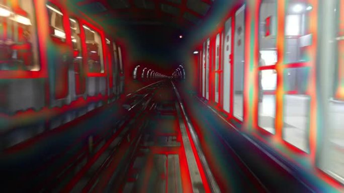 Hyperlapse. POV火车在地铁隧道中骑行。