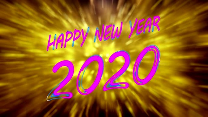 彩色液体文本，快乐的新2020年，背景