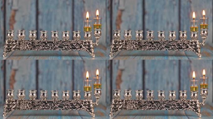 带有东正教犹太光的蜡烛光明节烛台