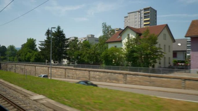 苏黎世至巴塞尔区晴天火车公路旅行乘客侧视点全景4k瑞士