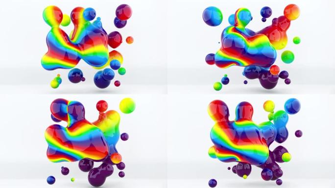 带有漂浮液体斑点的抽象几何艺术，计算机生成。3d渲染渐变颜色元画面