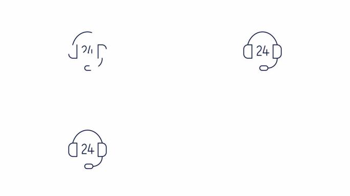 24/7客户服务行图标动画。带阿尔法通道的4k运动图形。