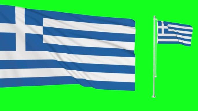 绿屏希腊两旗挥舞希腊旗杆动画3d色键