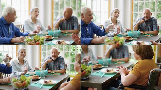 退休社区共享食物的老年人群