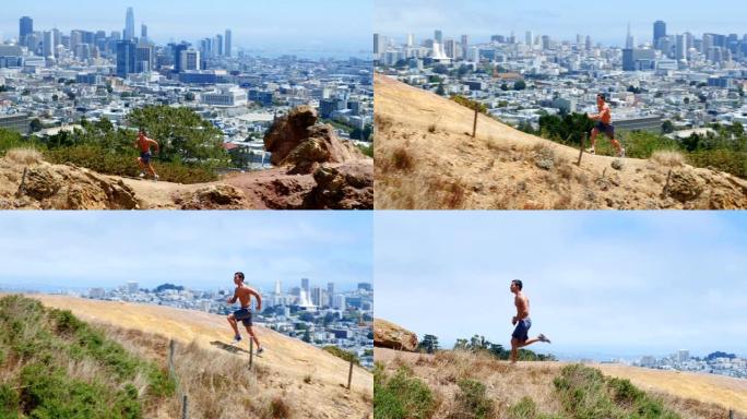 亚洲男子在旧金山奔跑