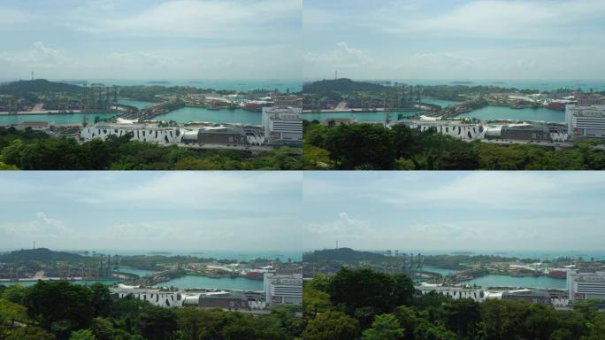 新加坡城市晴天圣淘沙岛著名购物中心空中全景4k