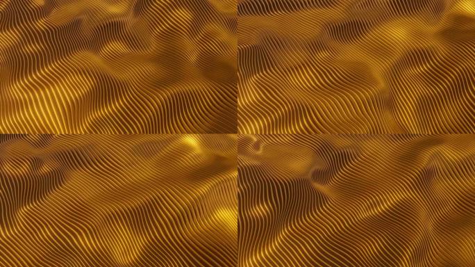 金色3d波浪背景，运动中的抽象奢华金色条纹，动画4k循环