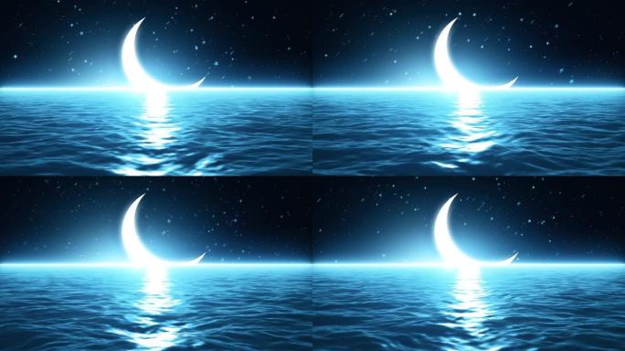 半月与海的3d动画背景。