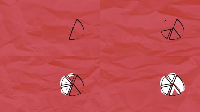 背景中红色皱巴巴纸的饼图图标