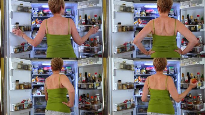 女人在寻找冰箱的零食