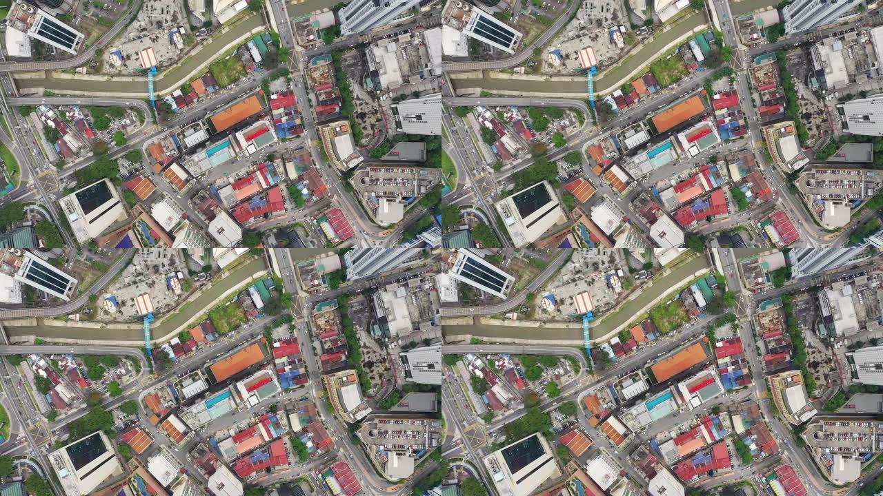 吉隆坡市中心屋顶交通街道河畔湾空中俯拍全景4k马来西亚