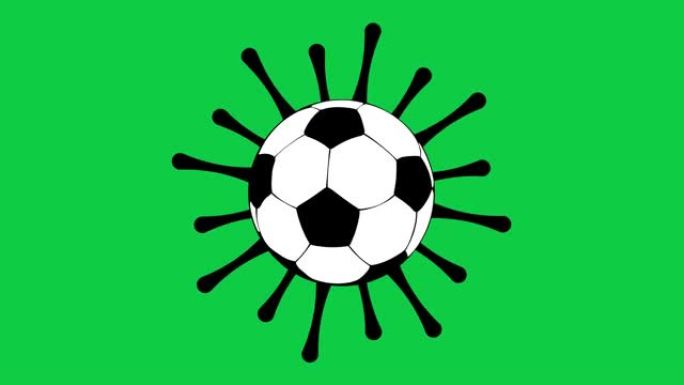冠状病毒和足球图标设计。绿屏背景。