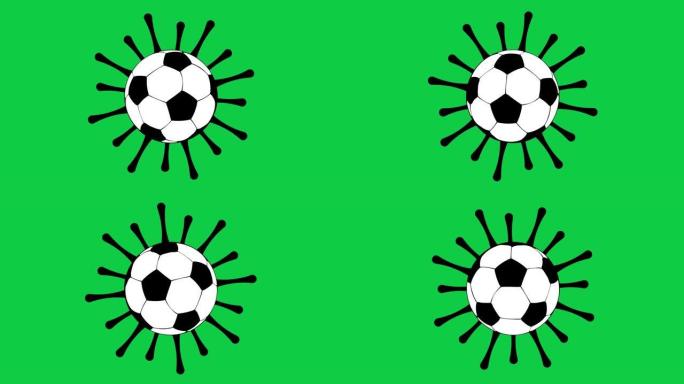 冠状病毒和足球图标设计。绿屏背景。