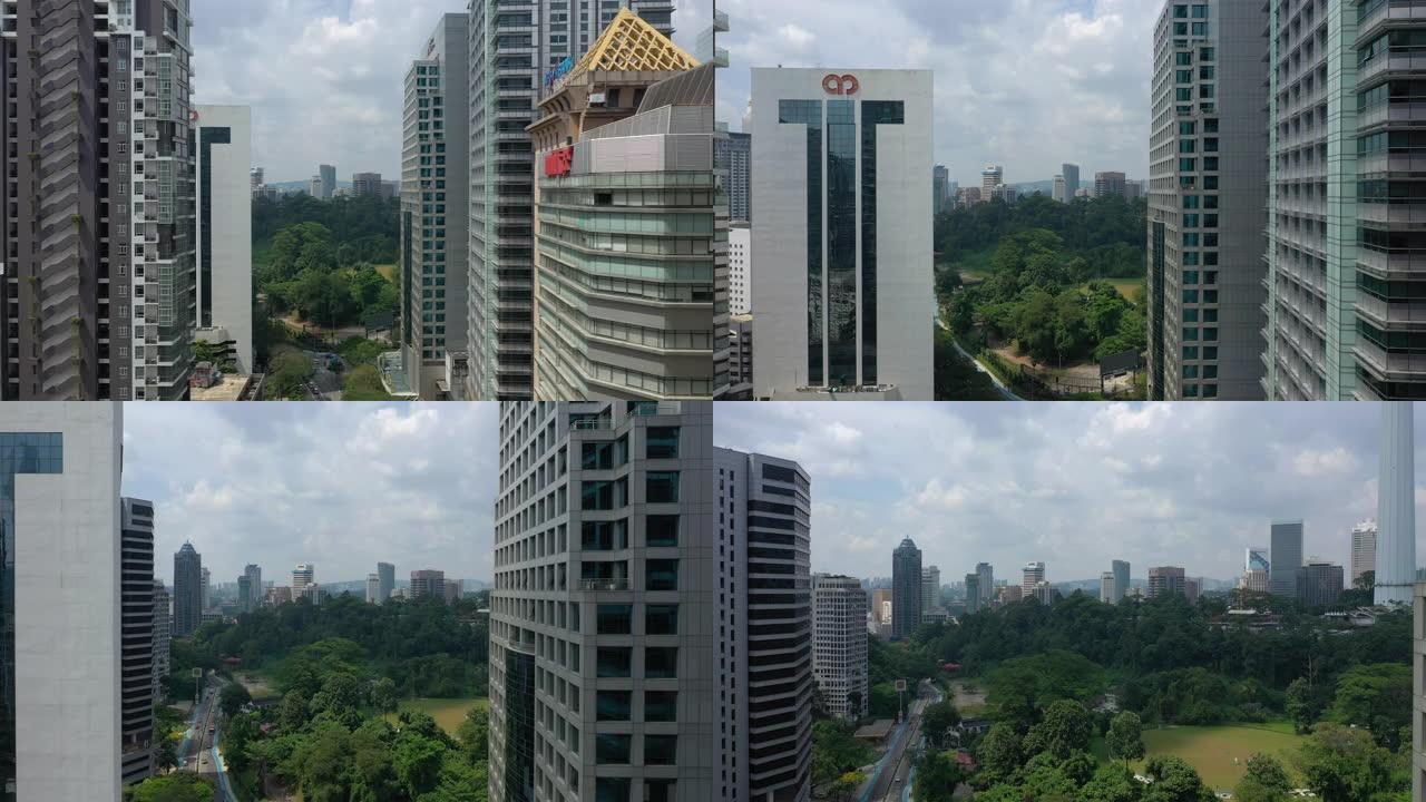 吉隆坡市中心交通街空中全景4k马来西亚日间飞行