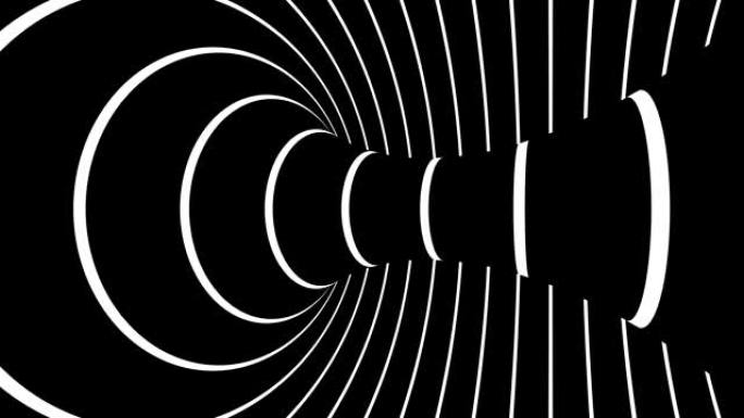 黑白迷幻的视错觉。抽象催眠动画背景。螺旋几何循环单色壁纸