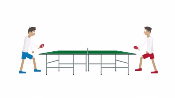 乒乓球。两名球员打乒乓球的动画。卡通