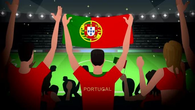 卡通欢呼足球迷拥挤葡萄牙足球动画