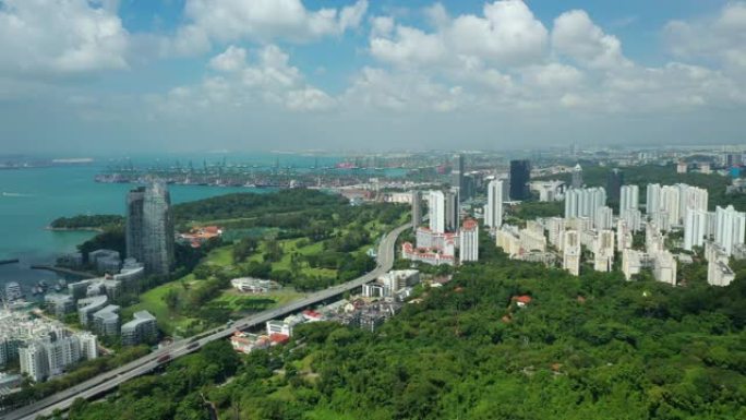 阳光灿烂的新加坡城市公寓综合游艇码头码头港口海湾空中全景4k