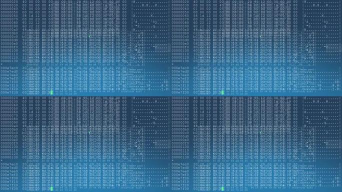 在蓝色渐变背景下，多行计算机代码在屏幕上实时重复-无缝循环