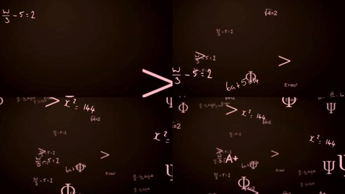在棕色背景上移动的数学公式的动画