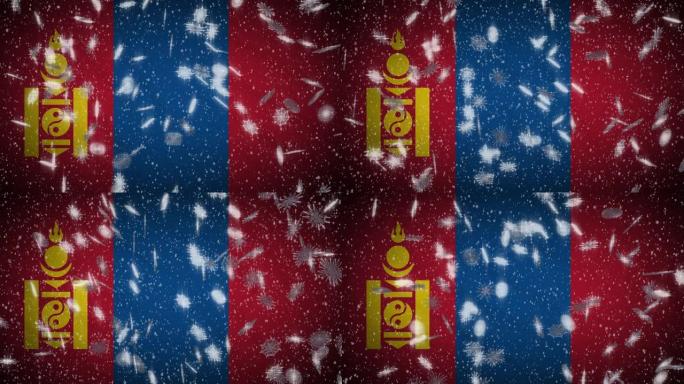 蒙古国旗飘落的雪花可循环，以新年和圣诞节为背景，循环