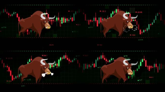 牛市卡通概念动画。股市背景