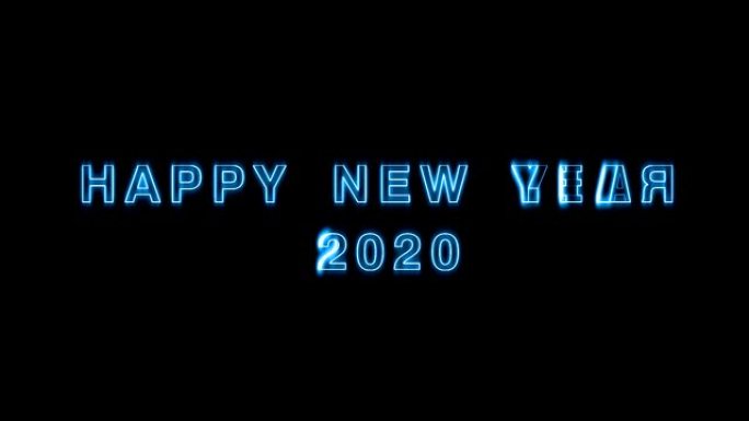新年快乐2020文本设计，黑色背景上旋转蓝光，新年概念设计