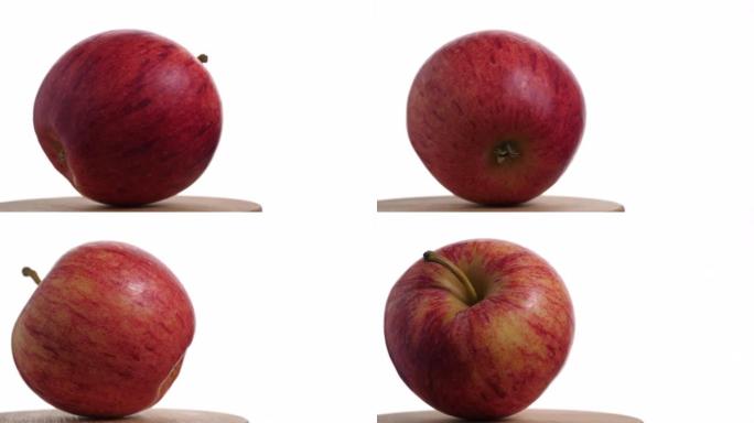 旋转支架上的新鲜红苹果素食水果，视频苹果水果