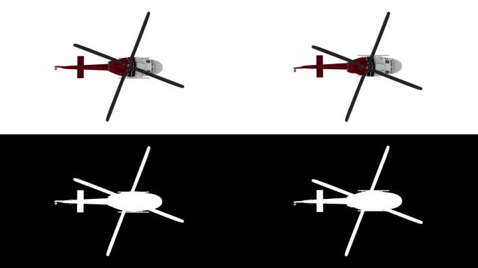 直升机飞行动画，包括alpha频道。顶视图