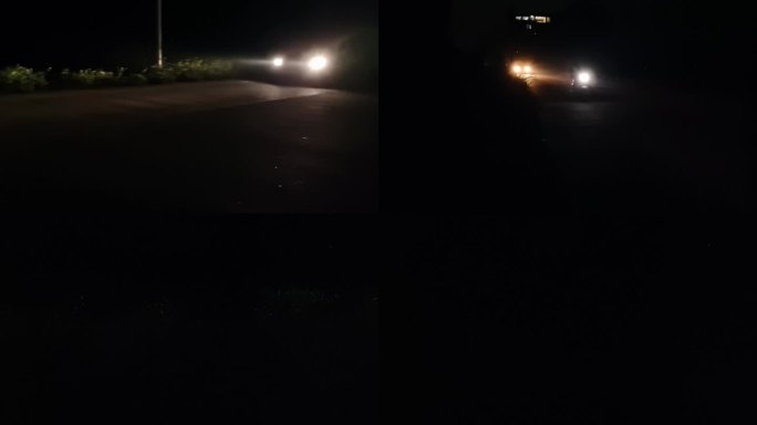 漆黑的公路 夜晚赶路走夜路 车灯照在路上