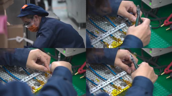 工厂女工操作智能化设备人工智能电子厂女工