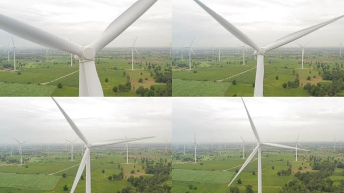 从空中看早晨的风力涡轮机-可持续发展，环境友好，可再生能源的概念。
