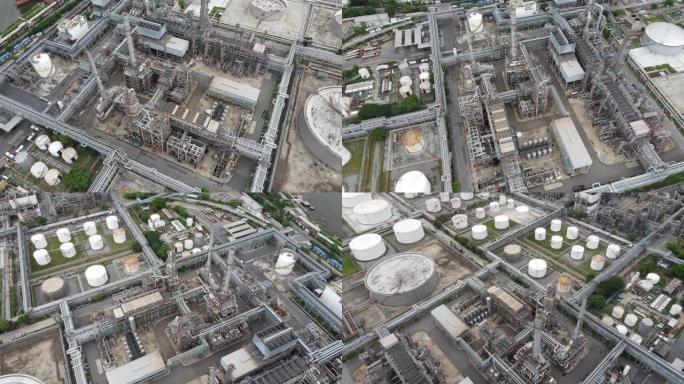 4k无人机pov飞行实时视频视图显示亚洲原油工业和天然气石化工业和炼油厂的环境