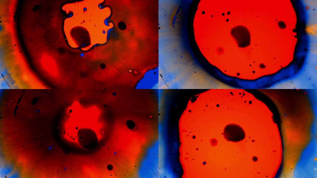 迷幻的五彩液体光秀，水，油，油漆中的怪异墨水图案。正宗60年代迪斯科油轮。丰富多彩的视觉表演背景，徽