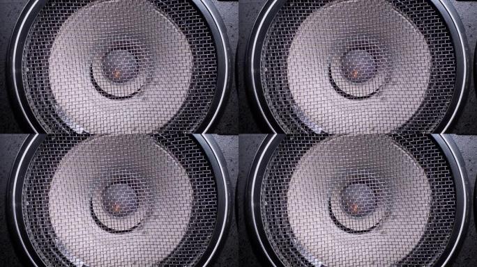 演奏低音扬声器膜。可循环。老式纸锥的运动